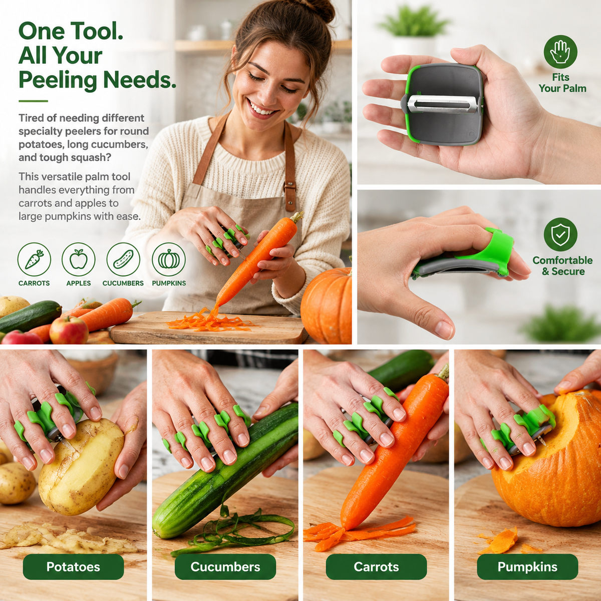 2 Pcs Hand Vegetable Peeler Palm Peeler Rubber Finger Grips Comfortable 🥔