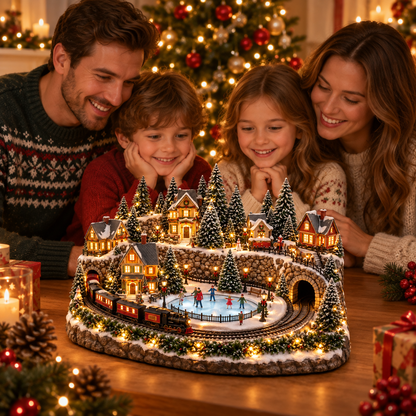 🚂🎄 Whimsical Light-Up Christmas Village — Animated Holiday Tabletop Decor