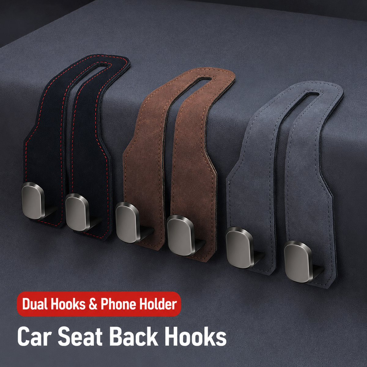 Universal Car Seat Back Upgrade: Dual Hooks with Suede-Style Finish – Interior Accessory for Front & Rear Seat Storage