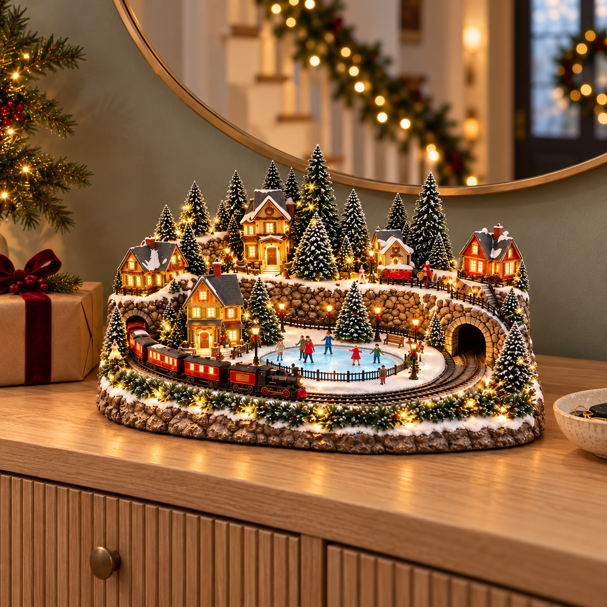 🚂🎄 Whimsical Light-Up Christmas Village — Animated Holiday Tabletop Decor