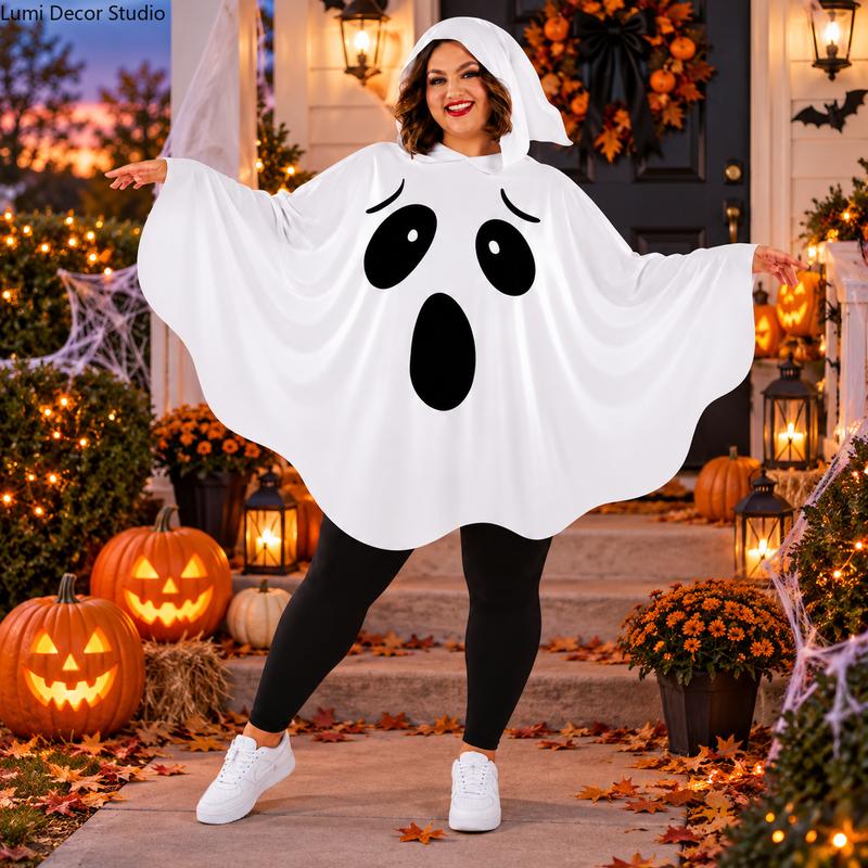 Adult White Hooded Full-Cover Ghost Halloween Costume