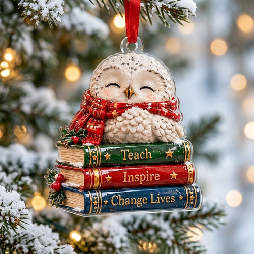 Snowy Owl On Books XR1710048CL Christmas Ornament