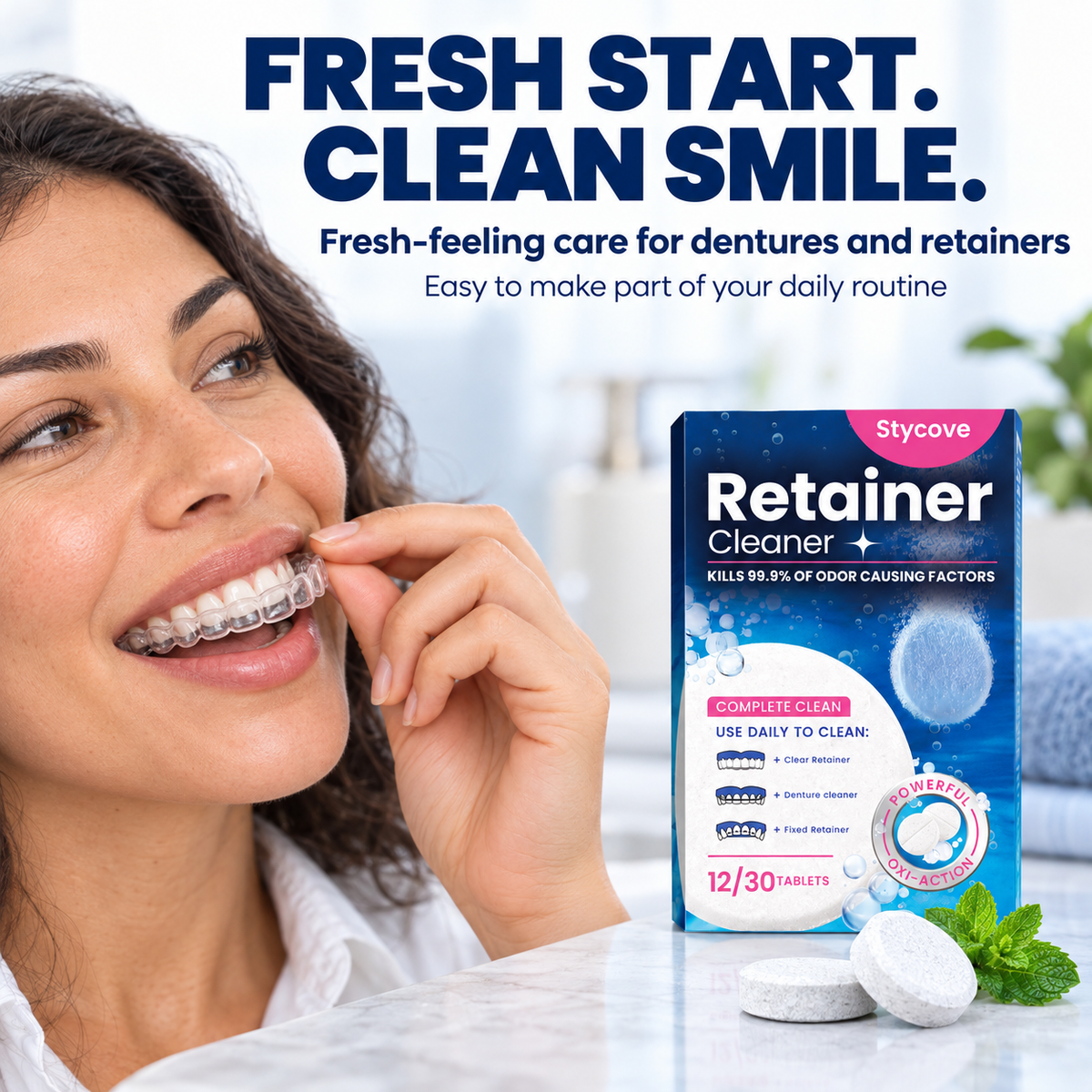Denture, Aligner & Retainer Cleaning Tablets — Individually Wrapped(30 Pcs)