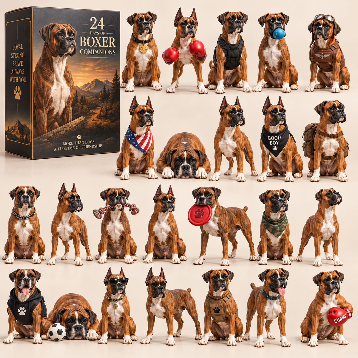🔥Black Friday Deal 🐶24 Days of Boxer Companions — 24 Unique Boxer Dog Collectible Figures