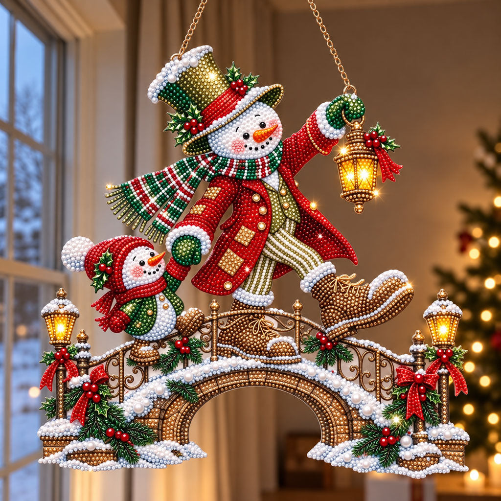 Christmas Snowman Bridge Diamond Art Ornament Kit – Sparkling DIY Holiday Hanging Decor