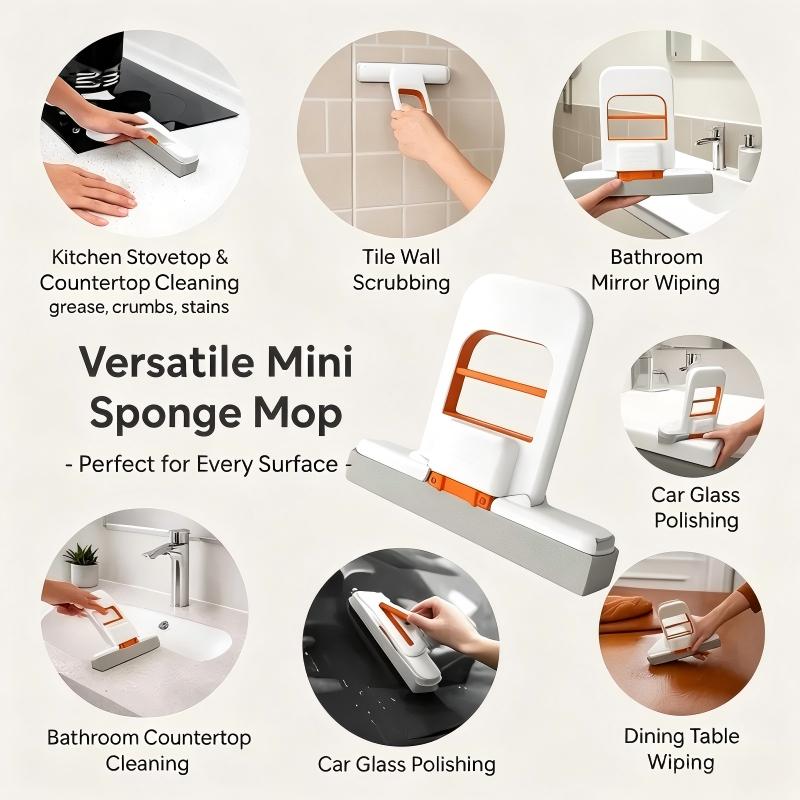 Mini Self Squeezing Mop Portable Wet Dry Cleaning for Bathroom Kitchen Glass