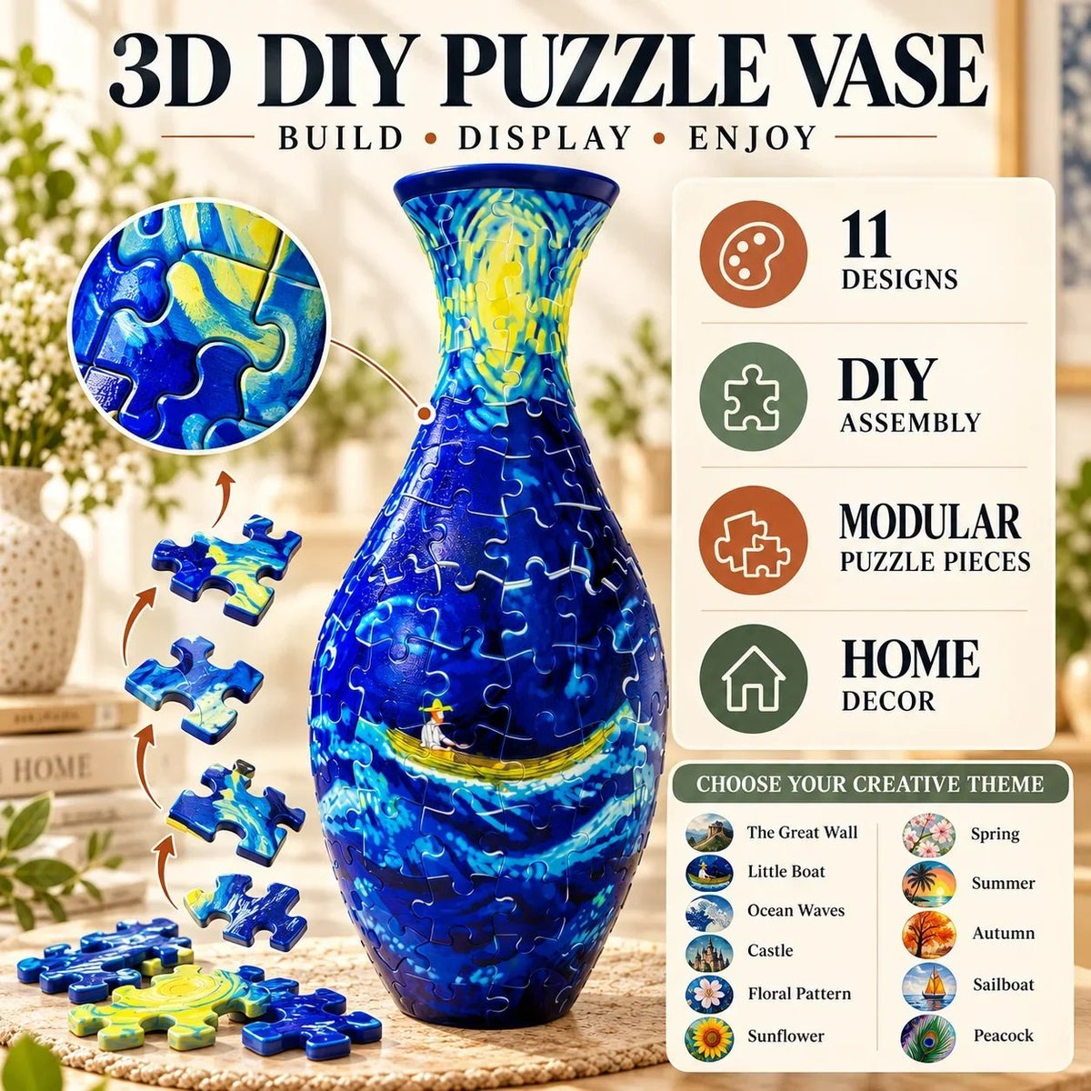 💐✨ 3D DIY Puzzle Vase – 11 Creative Designs, Decorative Flower Vase & Craft Gift(📦Buy 2 Free Shipping)