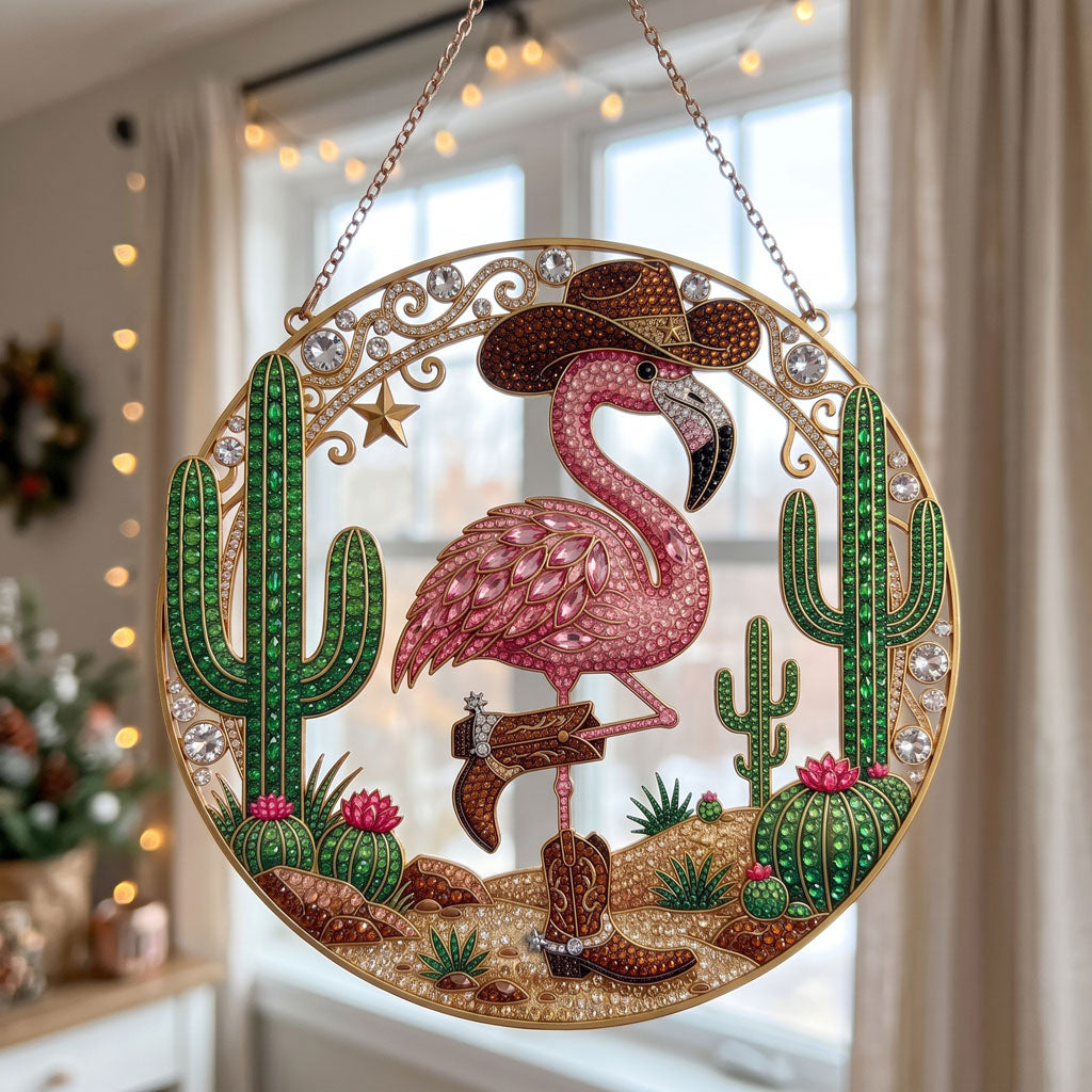 Western Cowgirl Flamingo Diamond Art Hanging Ornament Kit