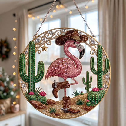 Western Cowgirl Flamingo Diamond Art Hanging Ornament Kit