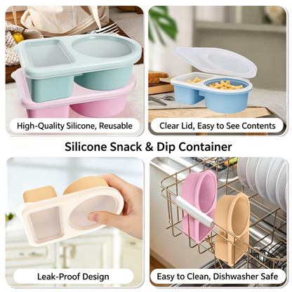 Leakproof Silicone Divided Condiment Cup, Reusable Portable Snack Box for Travel Picnic Kids Lunch