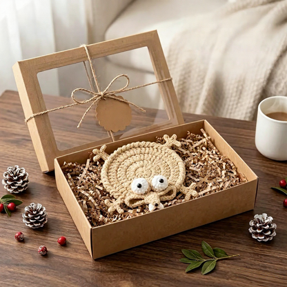 Hand Crochet 3D Squirrel Coaster, Cute Decor & Coffee Lover Gift