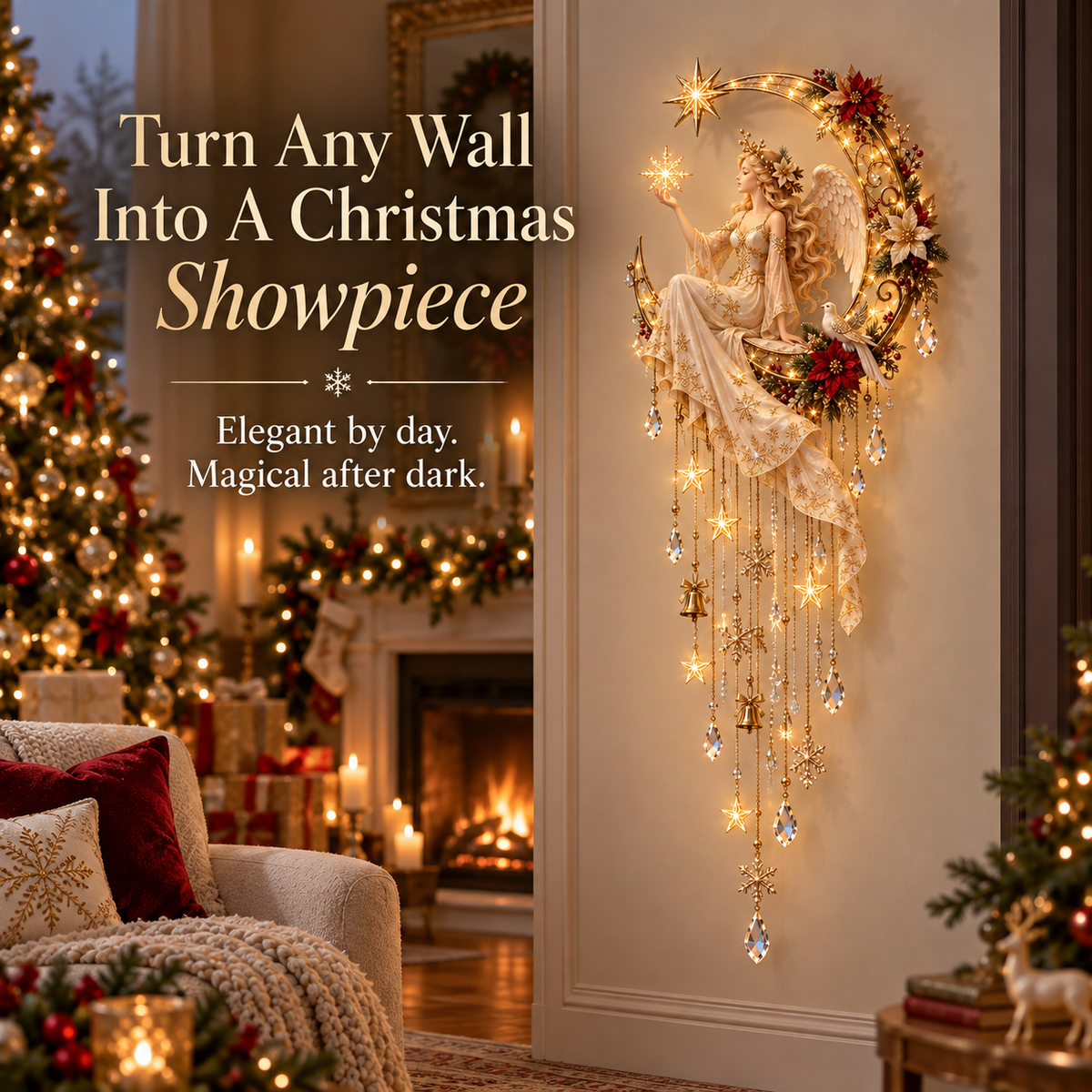 🔥 Last Day 50% OFF –Angel’s Moonlit Starfall™ – Lighted Christmas Angel Wall Decor