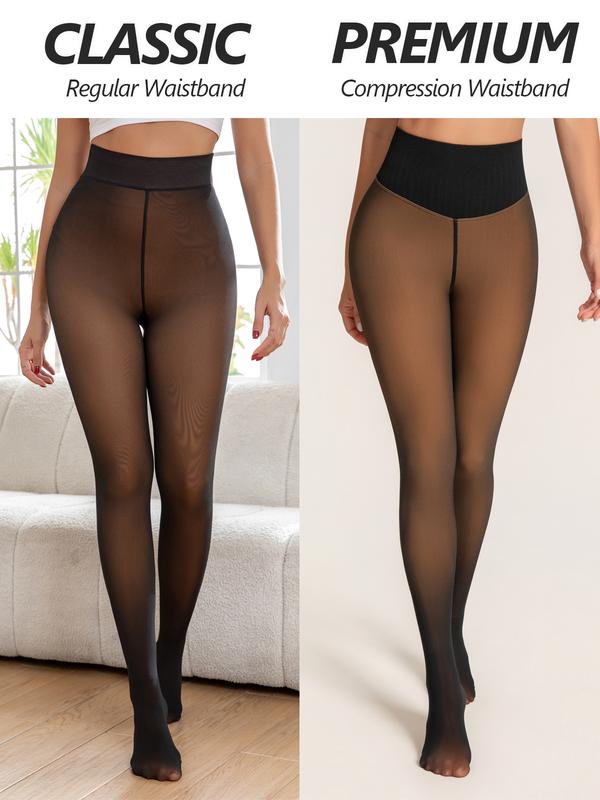 One-Seam & 4 Shades Fleece Lined Tights Women Sheer Black Fleece Pantyhose