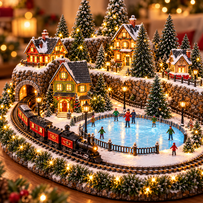 🚂🎄 Whimsical Light-Up Christmas Village — Animated Holiday Tabletop Decor