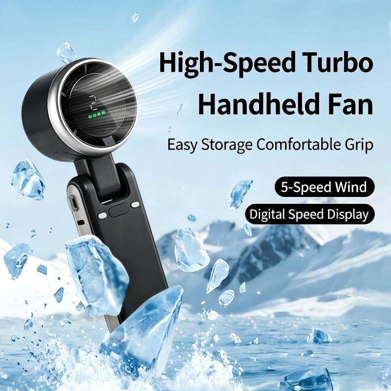 High Speed Turbo Handheld Fan with Digital Display Foldable Neck Hanging USB Rechargeable