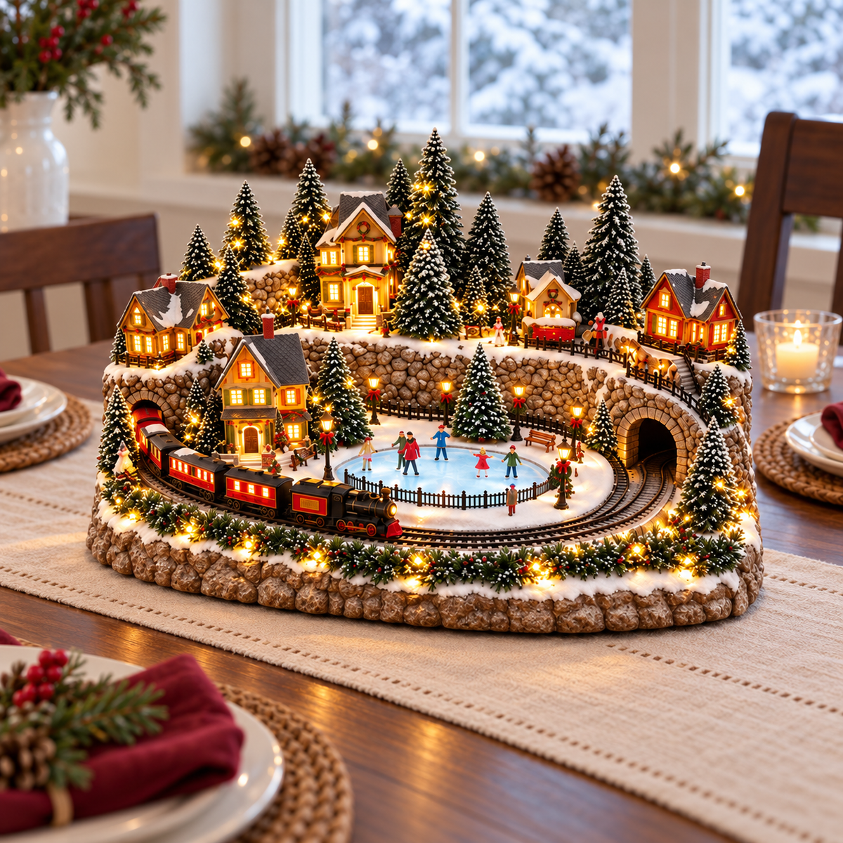 🚂🎄 Whimsical Light-Up Christmas Village — Animated Holiday Tabletop Decor