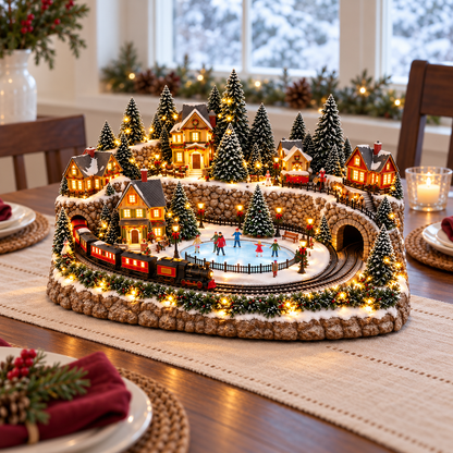 🚂🎄 Whimsical Light-Up Christmas Village — Animated Holiday Tabletop Decor