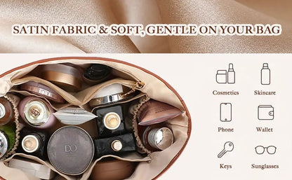Silky Satin Tote Bag Insert Organizer with Handles