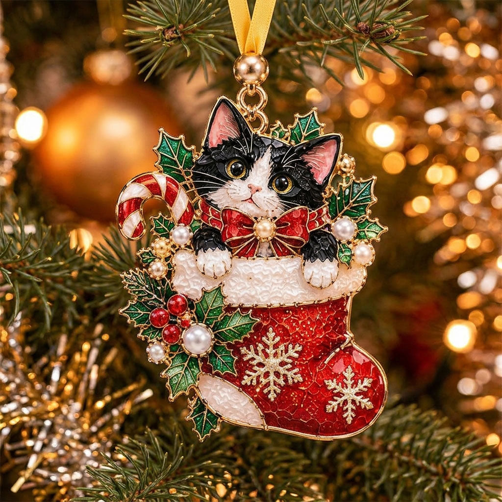 Tuxedo Cat Red Stocking XR2210019CL Christmas Ornament