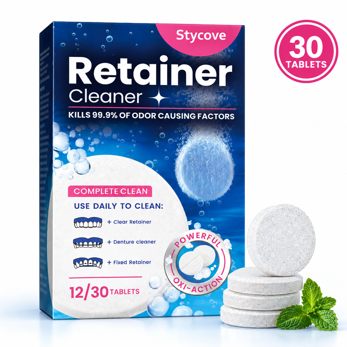 Denture, Aligner & Retainer Cleaning Tablets — Individually Wrapped(30 Pcs)