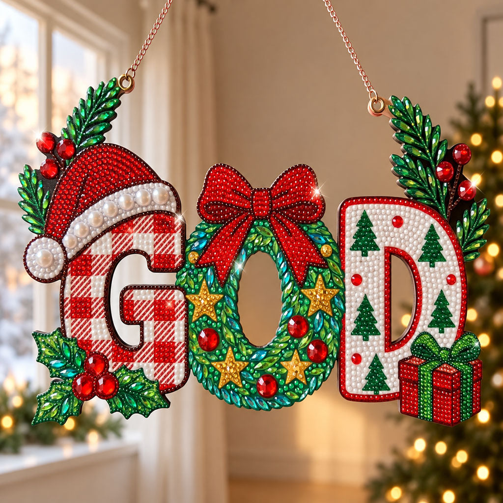God Letter Diamond Art Ornament Kit – Sparkling DIY Christmas Window Decor