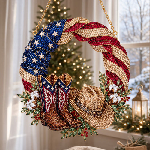 Patriotic Cowboy Wreath Diamond Art Hanging Ornament Kit
