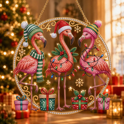 Christmas Flamingo Trio Diamond Art Hanging Ornament Kit