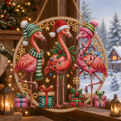 Christmas Flamingo Trio Diamond Art Hanging Ornament Kit