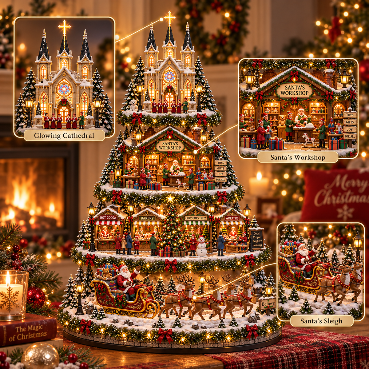 🚂🎄 Whimsical Light-Up Christmas Village — Animated Holiday Tabletop Decor