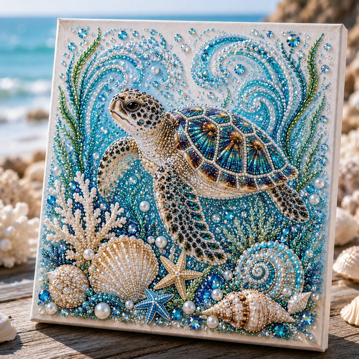 Completed sea turtle ocean pearl art design