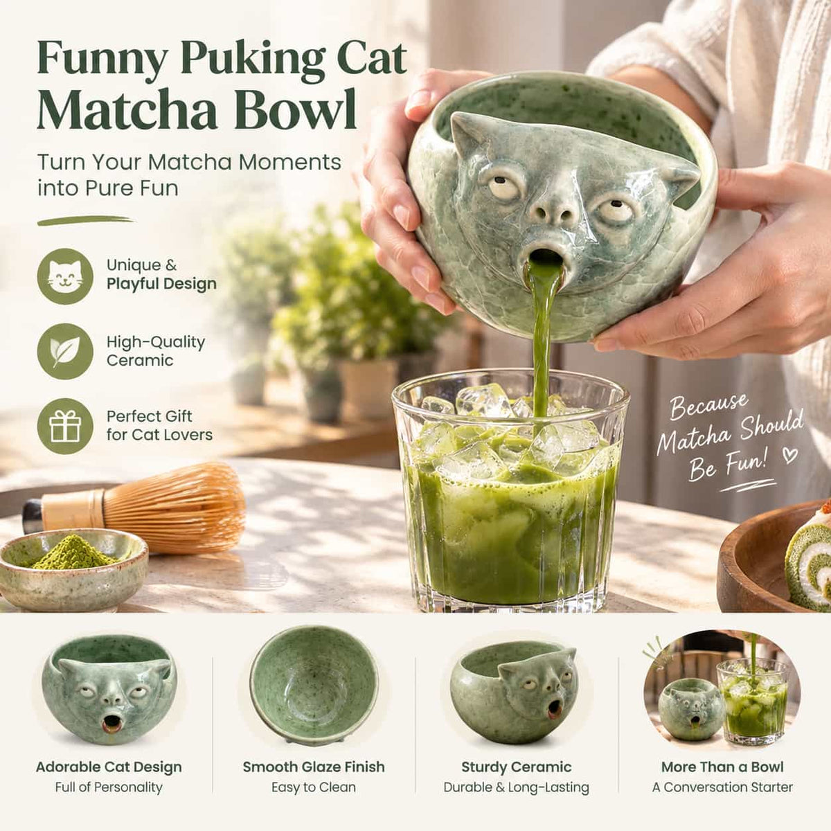 🔥Last Day 49% OFF - 😂🐱Funny Puking Cat Matcha Bowl
