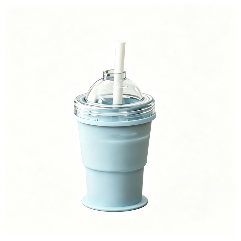 Collapsible Portable Ice Making Cup with Straw for Travel Camping