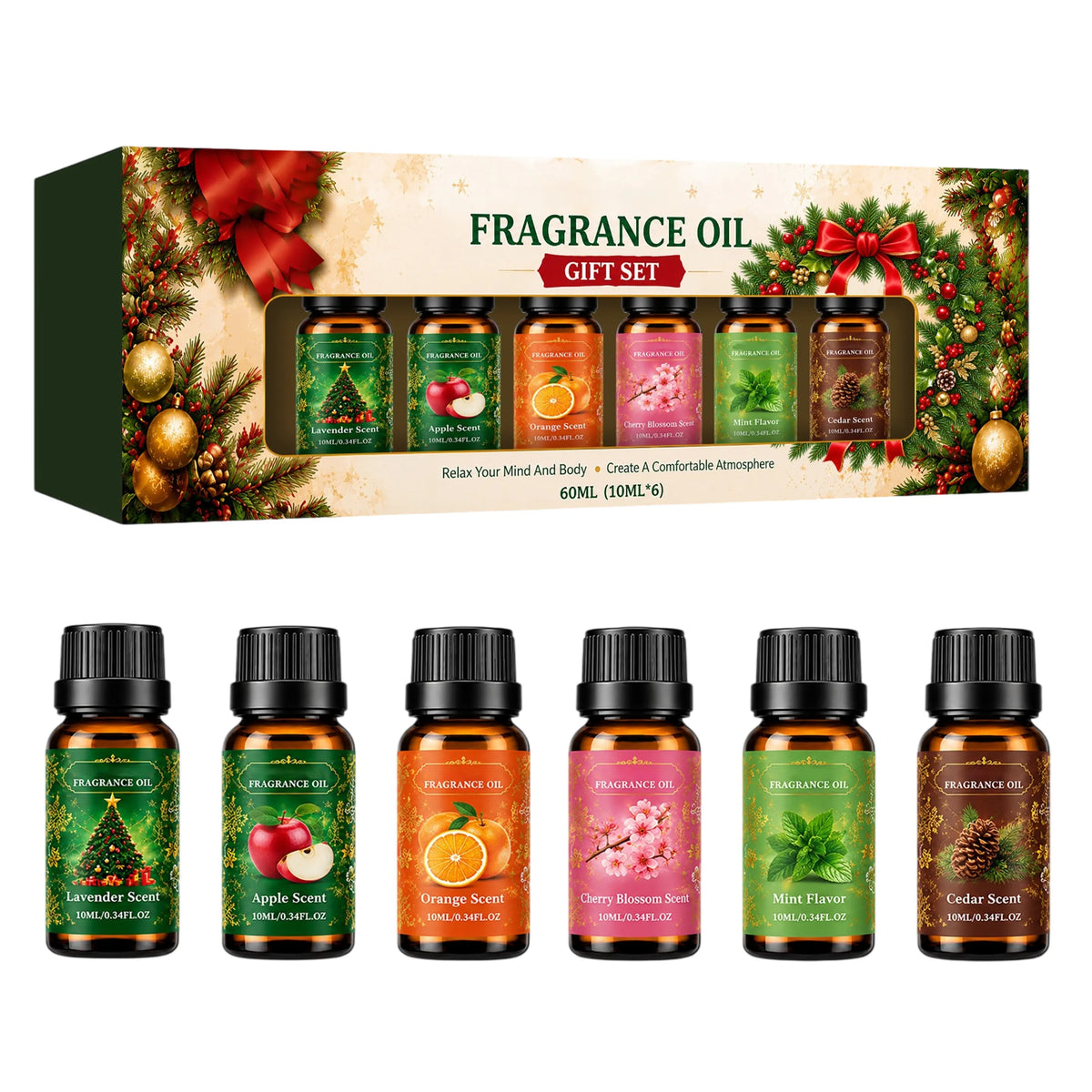 🎄Christmas Fragrance Essential Oil Gift Set 🎁6‑Scent Collection Home Aroma Gift Idea