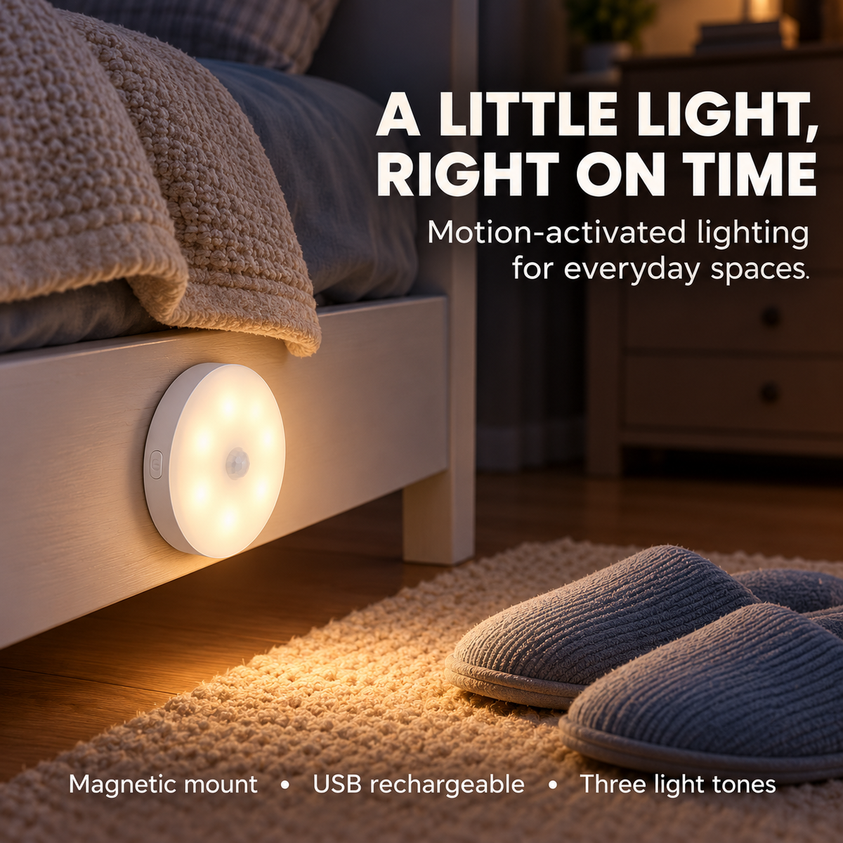 Rechargeable Motion Sensor Night Light – Magnetic Mount & 3 Light Colors