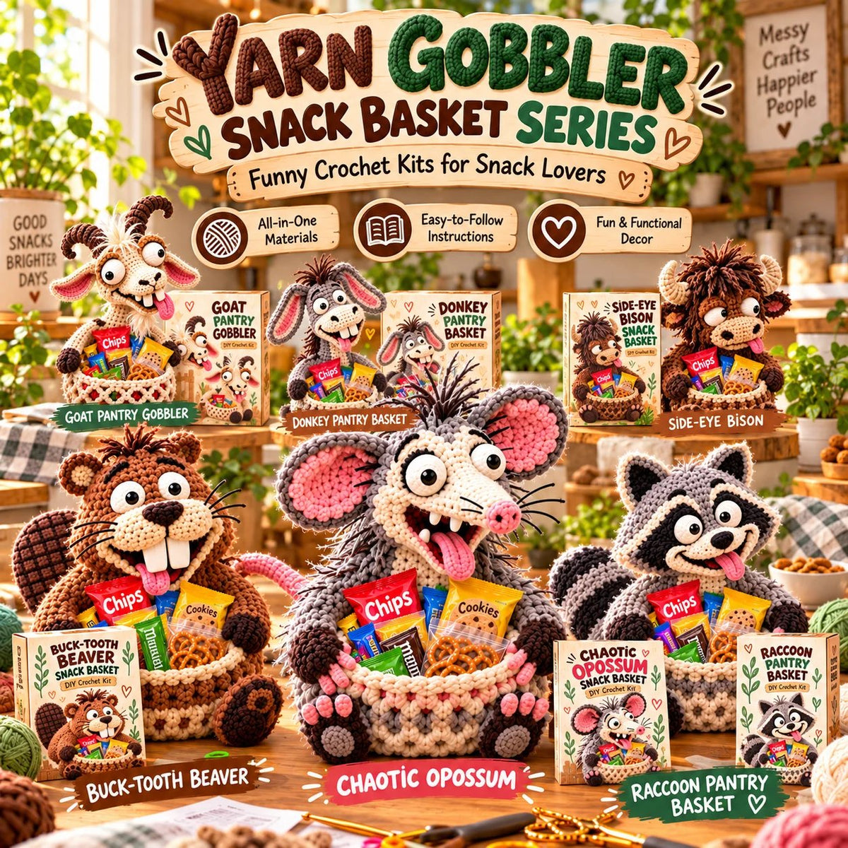 😂 Snack Attack Squad™ – DIY Crochet Funny Animal Snack Basket Collection