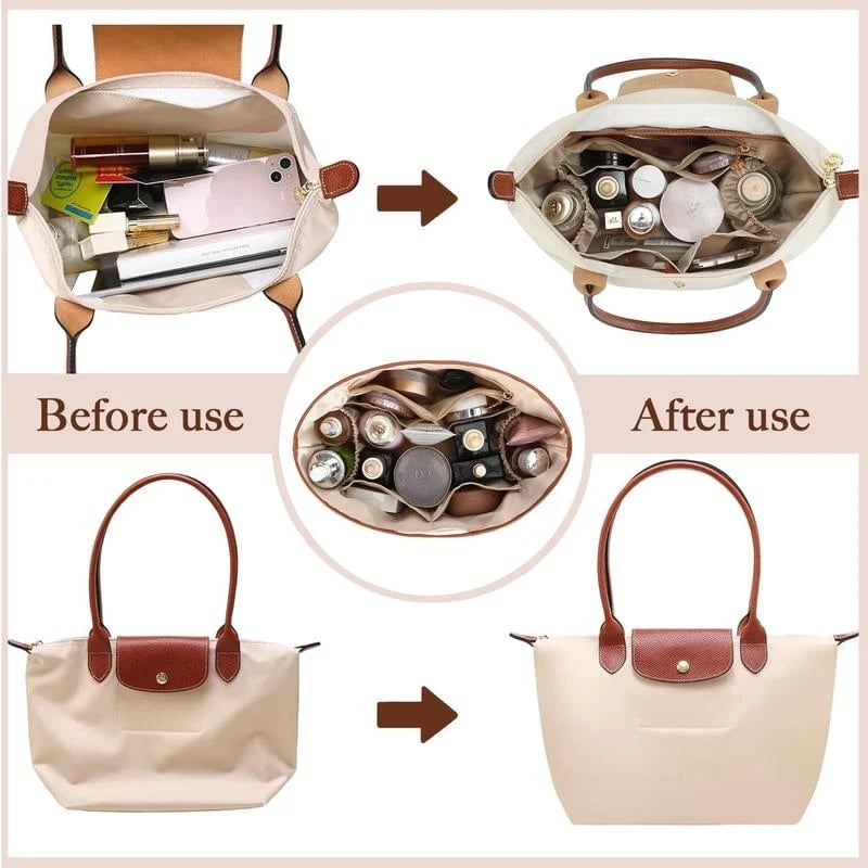 Silky Satin Tote Bag Insert Organizer with Handles