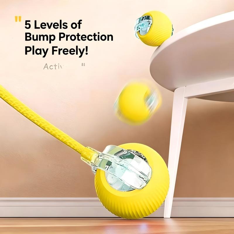 Interactive Cat Dog Teaser Toy with Rolling Ball and Replaceable Tails