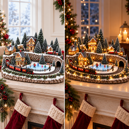 🚂🎄 Whimsical Light-Up Christmas Village — Animated Holiday Tabletop Decor