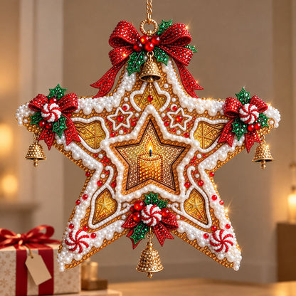 Gingerbread Christmas Star Diamond Art Ornament Kit – Sparkling DIY Holiday Window Ornament