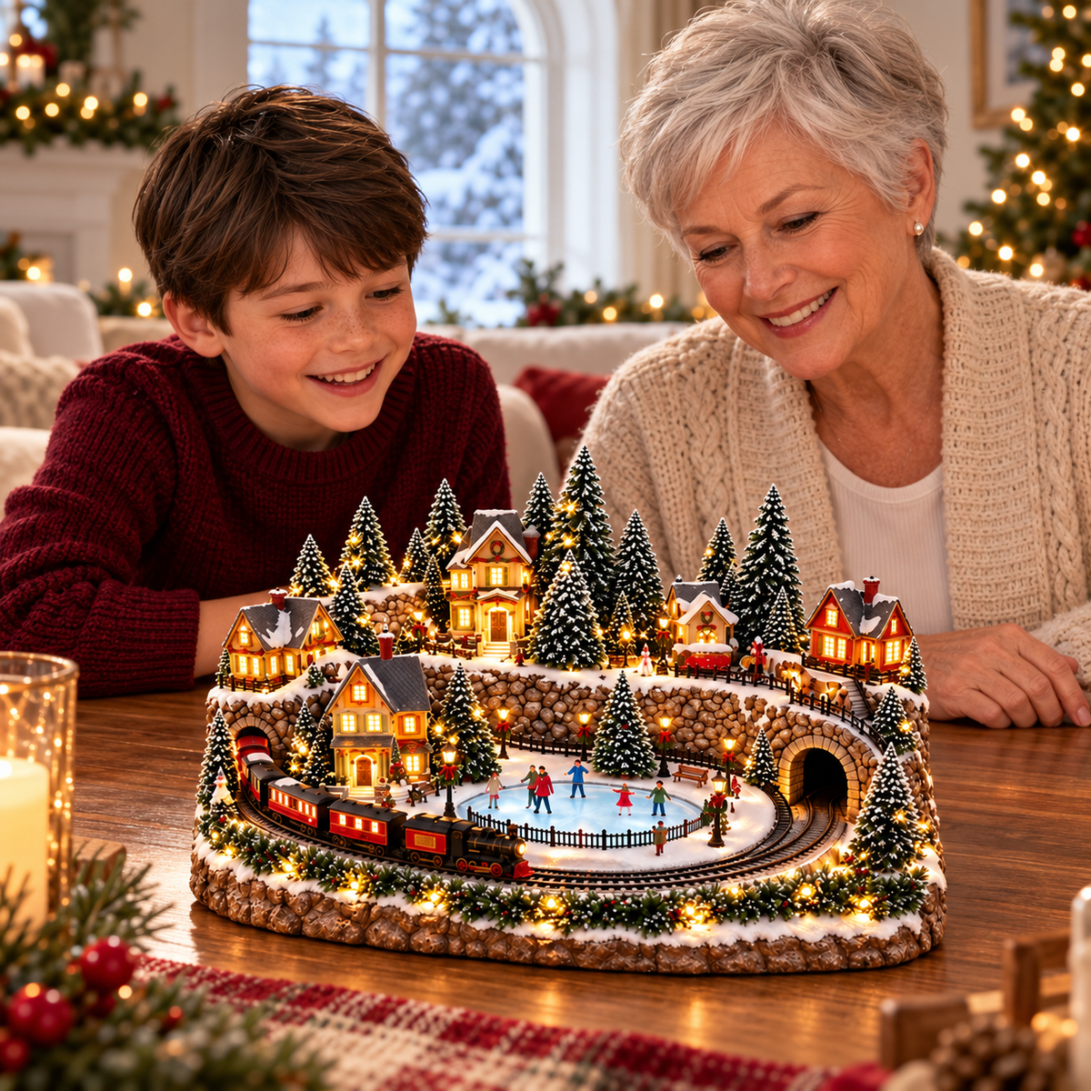🚂🎄 Whimsical Light-Up Christmas Village — Animated Holiday Tabletop Decor