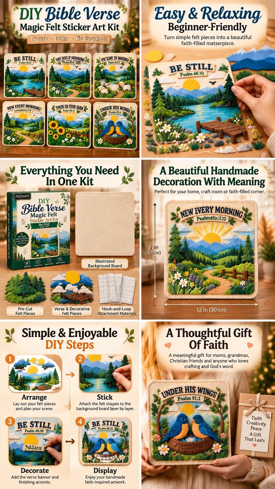 ✝️✨ Bible Verse Magic Felt Sticker Art DIY Kit – Beginner-Friendly Christian Craft 🙏🌿