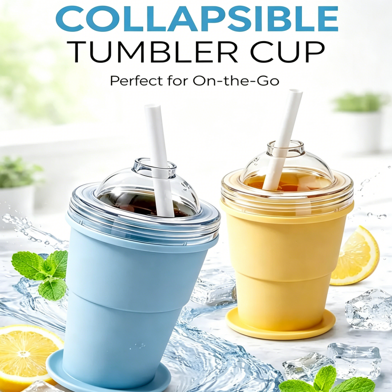 Collapsible Portable Ice Making Cup with Straw for Travel Camping