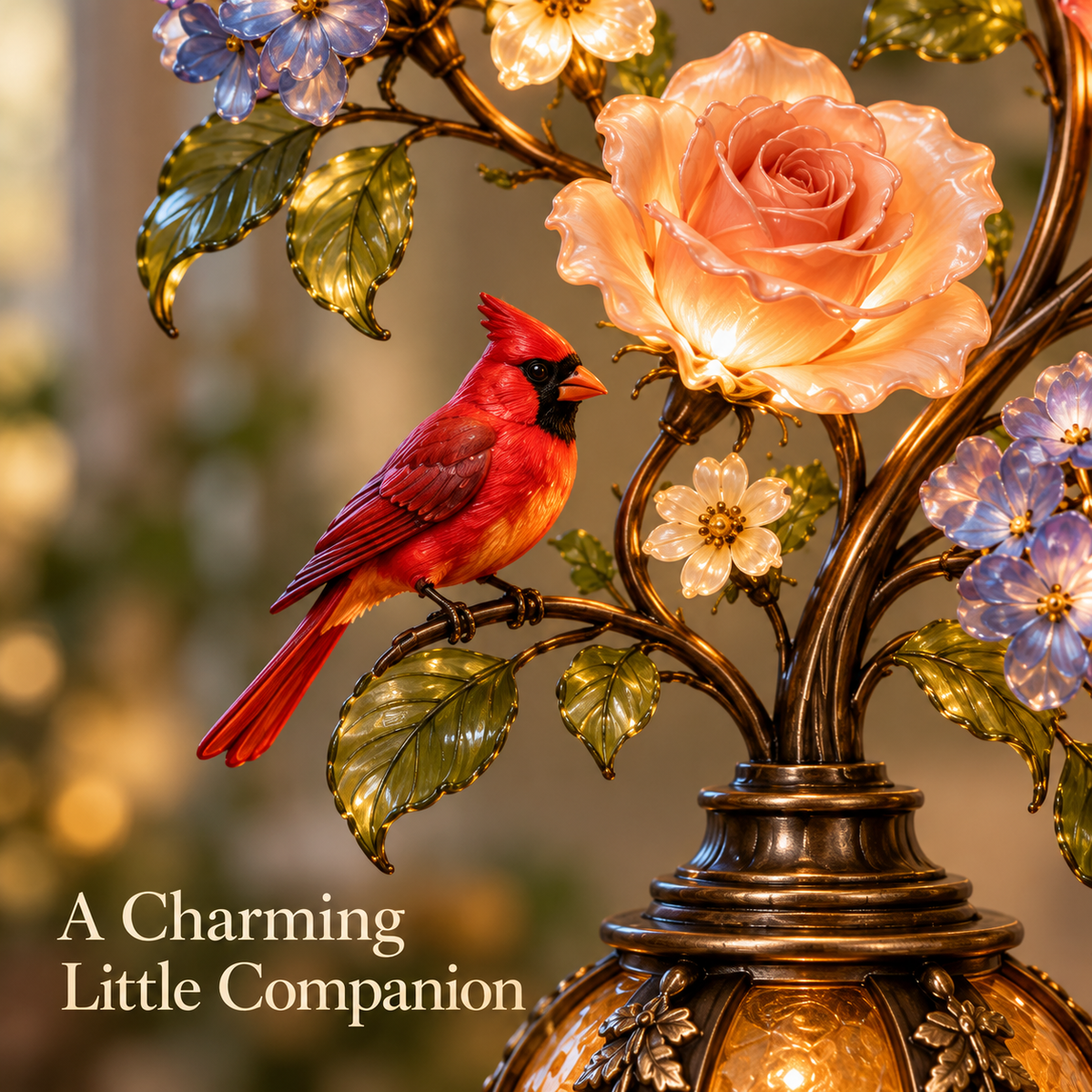 🌹The Secret Garden – Vintage Rose & Cardinal Table Lamp 🐦