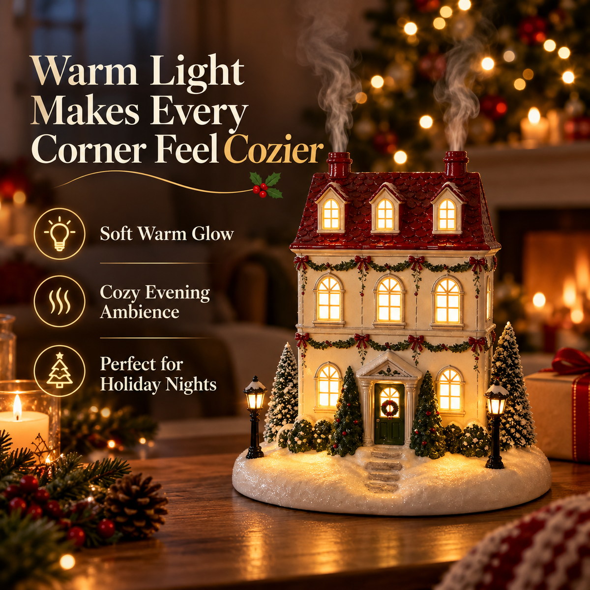 50% OFF🏠 Christmas House Aroma Diffuser – Gentle Mist & Glowing Windows