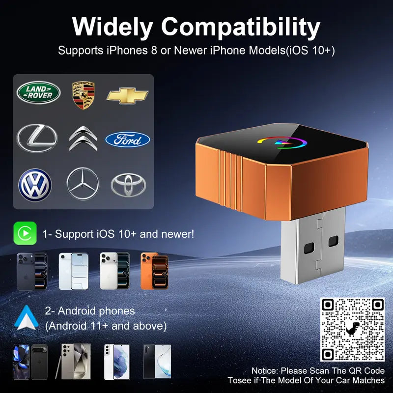 🚗 Wireless CarPlay & Android Auto Adapter – Wired-to-Wireless Converter