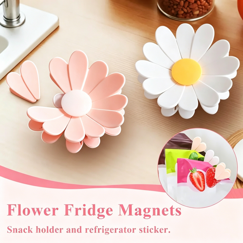 Cherry Blossom Fridge Magnetic Bag Clips Set  6 Food Sealing Clips with 1 Magnetic Daisy Base