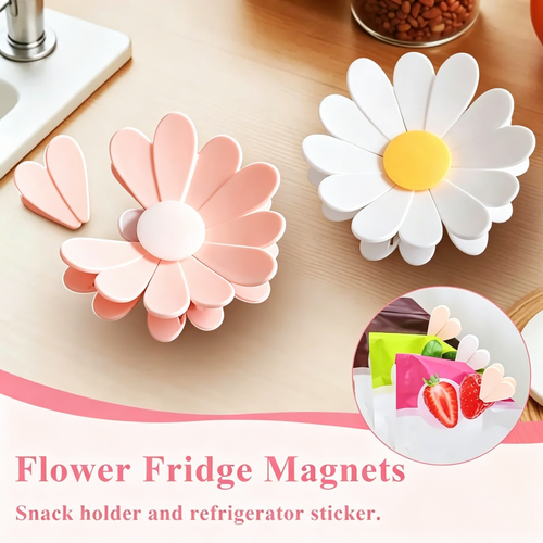 Cherry Blossom Fridge Magnetic Bag Clips Set  6 Food Sealing Clips with 1 Magnetic Daisy Base