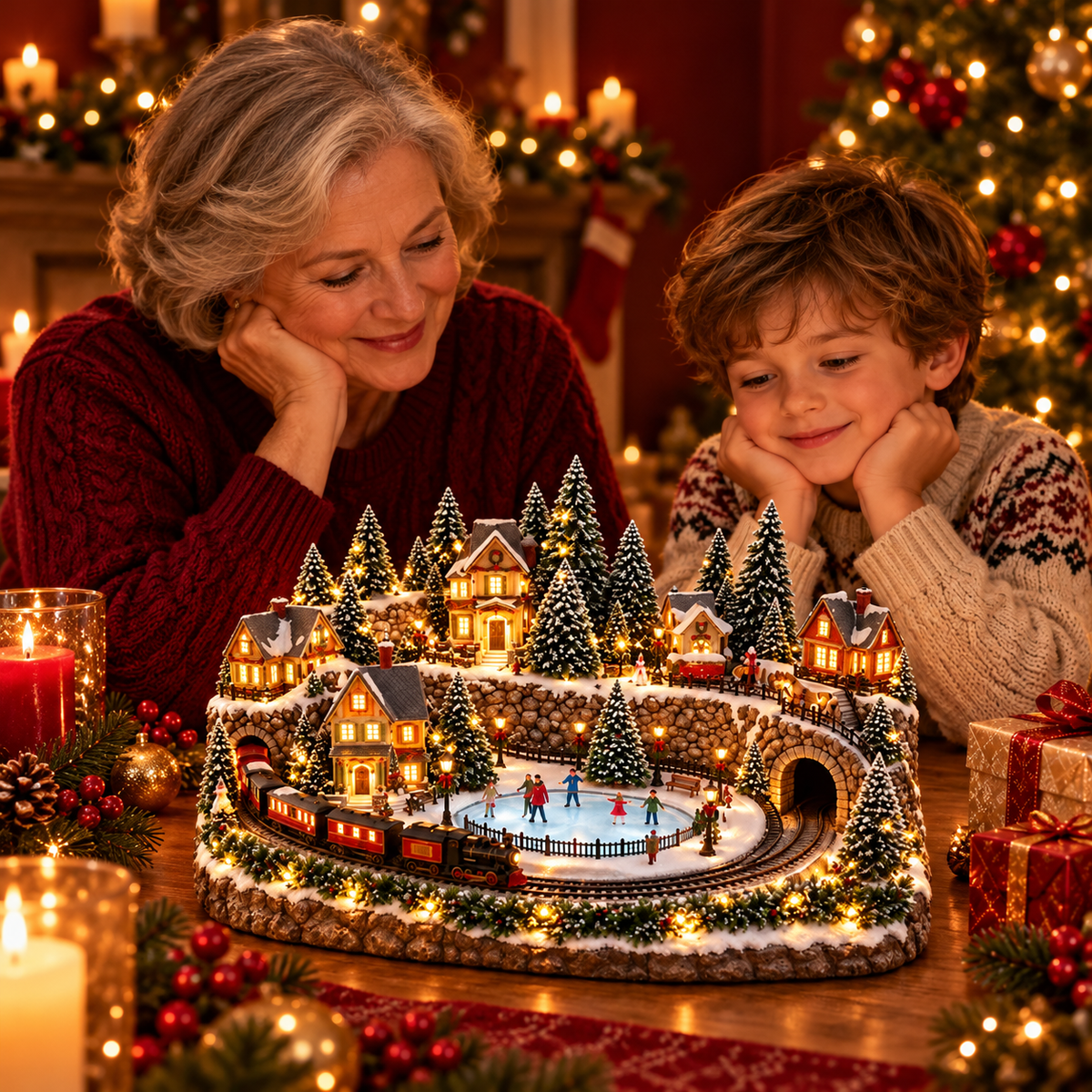 🚂🎄 Whimsical Light-Up Christmas Village — Animated Holiday Tabletop Decor