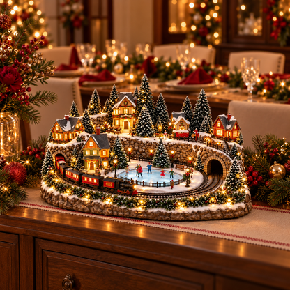 🚂🎄 Whimsical Light-Up Christmas Village — Animated Holiday Tabletop Decor