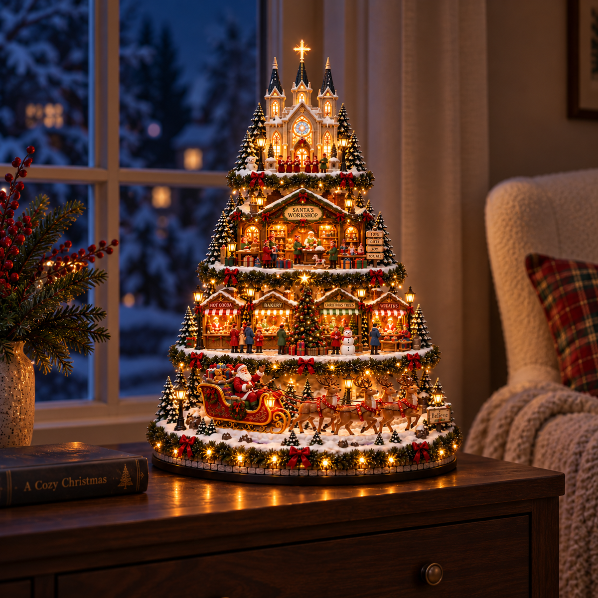 🚂🎄 Whimsical Light-Up Christmas Village — Animated Holiday Tabletop Decor
